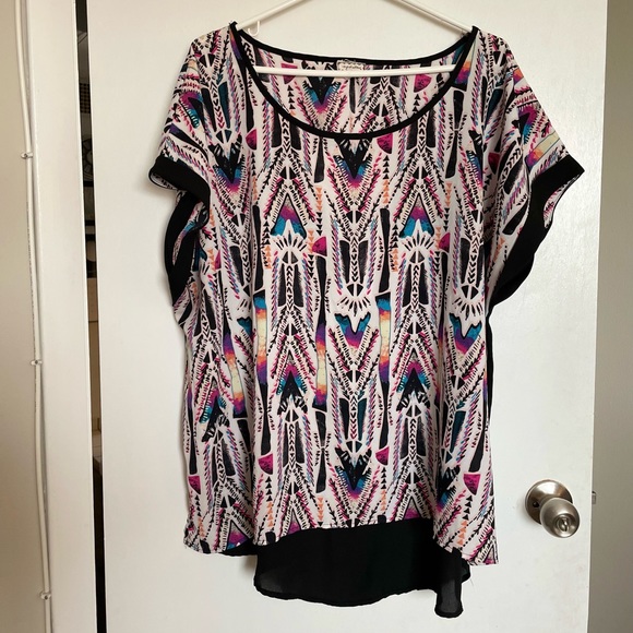 Eyeshadow Tops - Eyeshadow Scoop Neck Multicolor Blouse - Size 2X